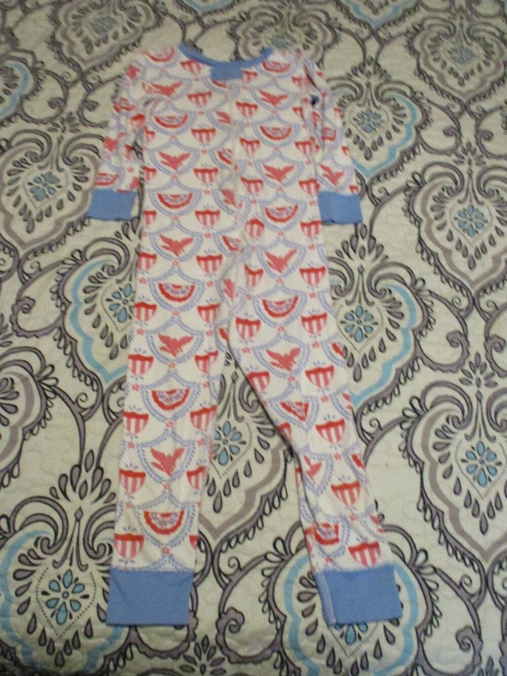 TBBC Blue-Trim Red & Blue Shield Print One-Piece Pajamas Zippie 4T